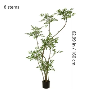 Size diagram for six potted artificial nandina tree collection, 160 cm