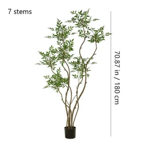 Size diagram for seven potted artificial nandina tree collection, 180 cm