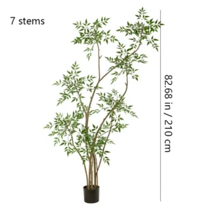 Size diagram for seven potted artificial nandina tree collection, 210 cm