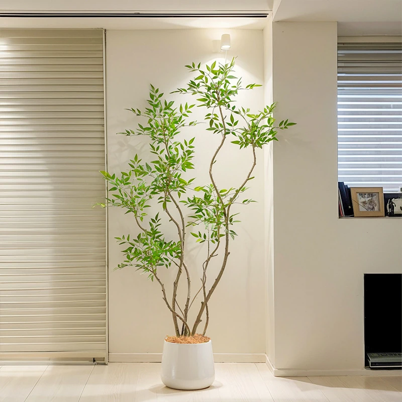 Potted Artificial Nandina Tree Collection displayed for interior