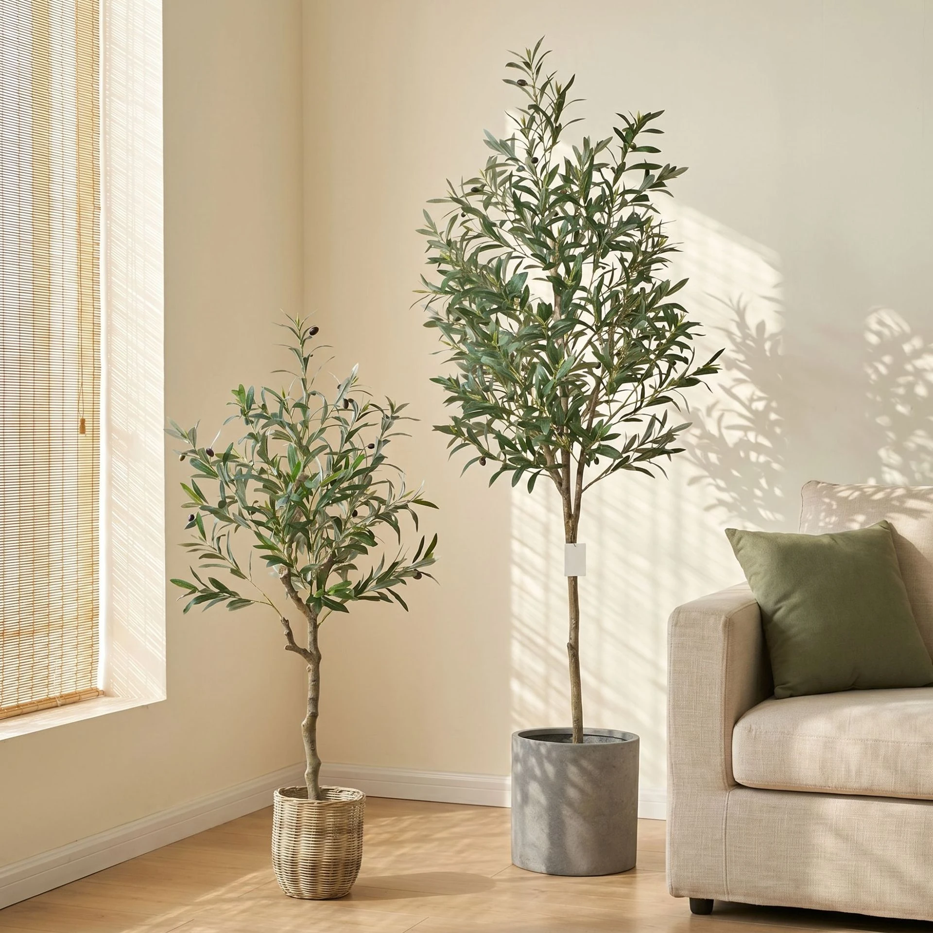Potted Artificial Olive Tree Collection displayed for interior
