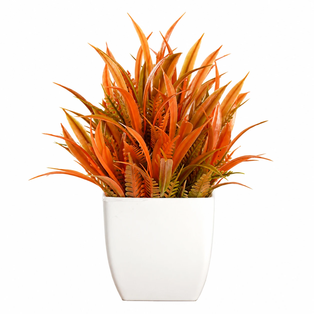 Orange Blade Grass potted Artificial Orange Greenery Plant, 16.5 cm
