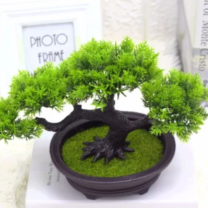 Close-up of potted Artificial Pine Bonsai Tree