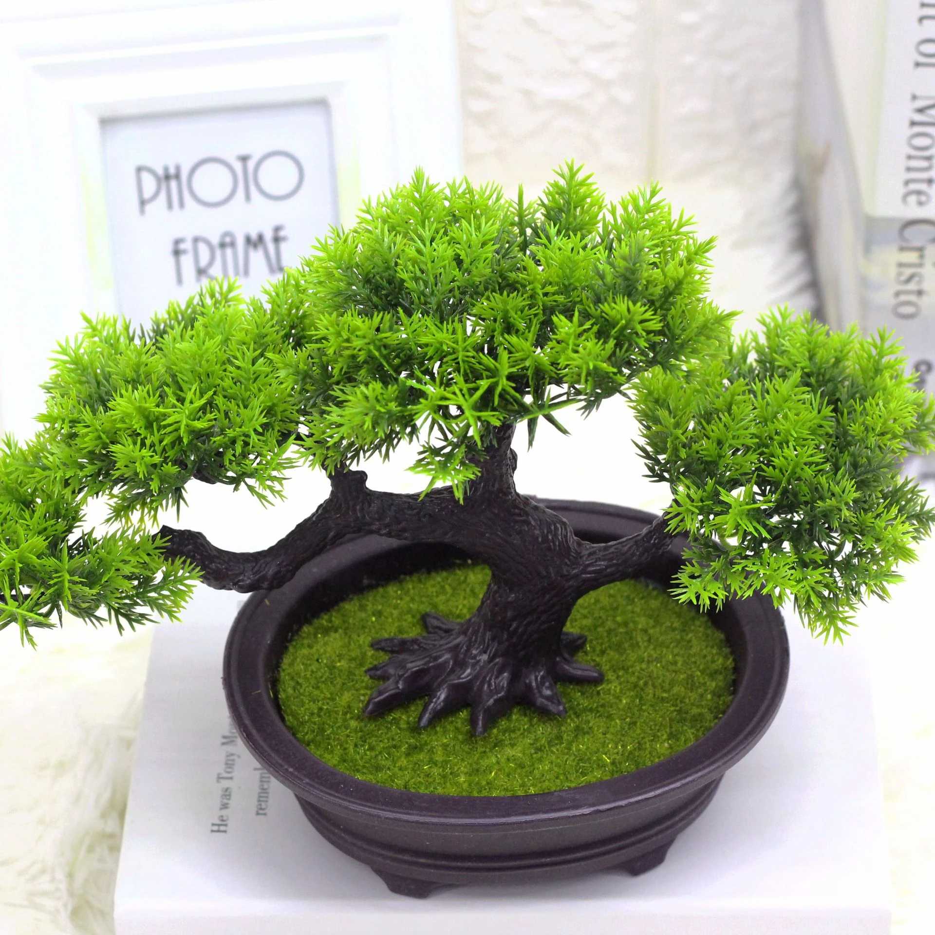 Close-up of potted Artificial Pine Bonsai Tree