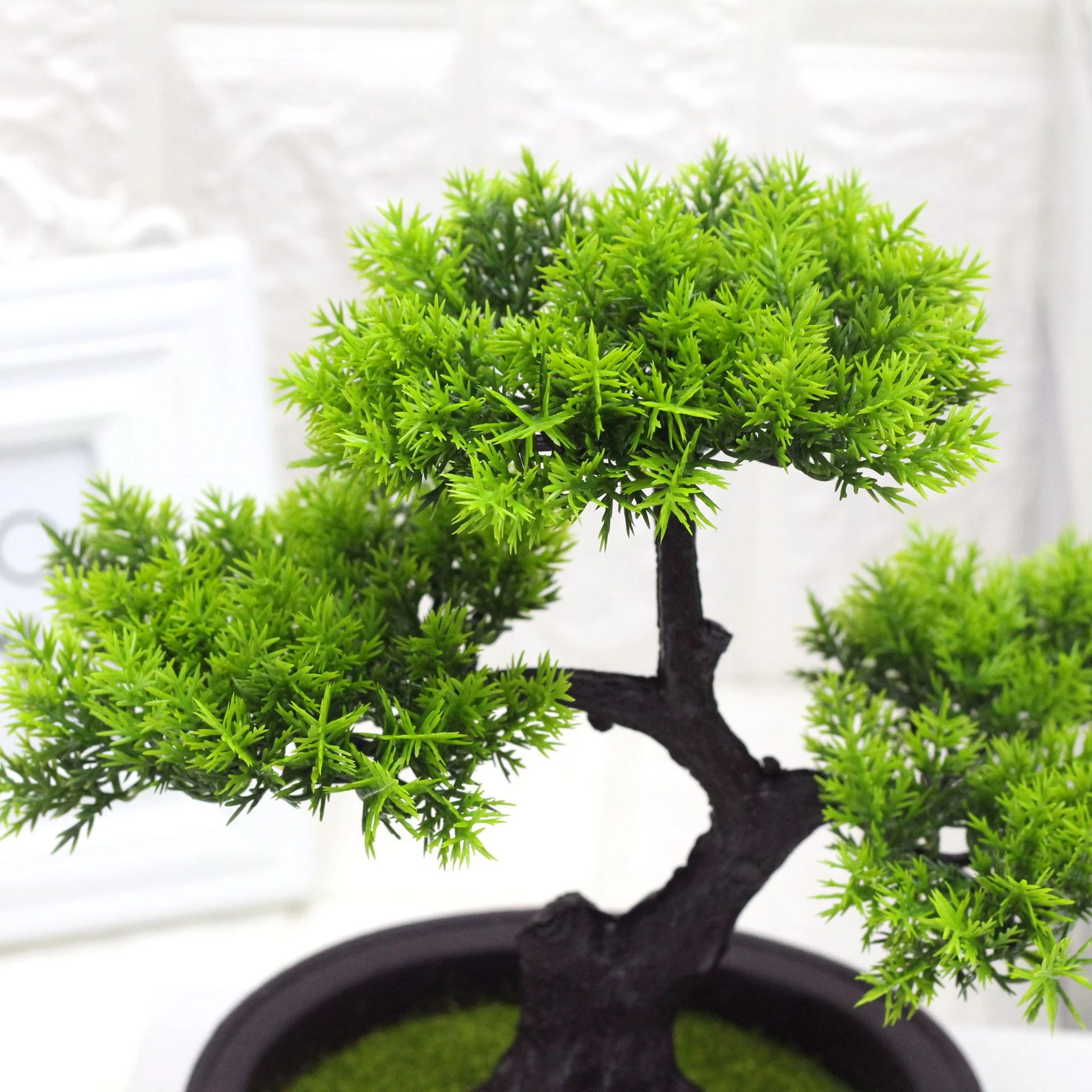 Close-up of potted Artificial Pine Bonsai Tree