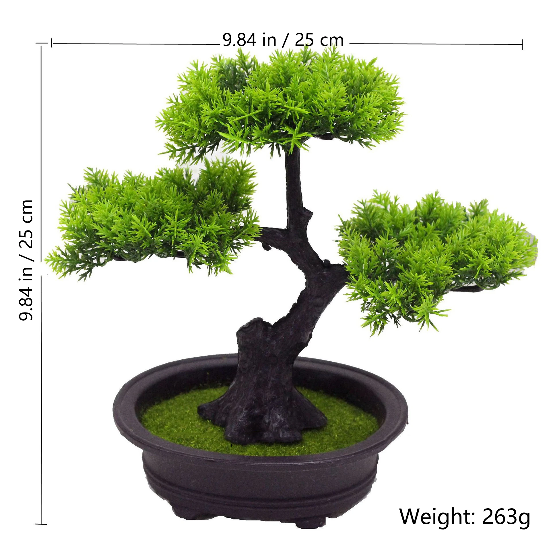 Specification diagram for upright canopy potted Artificial Pine Bonsai Tree