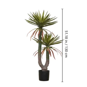 Size diagram for double potted artificial red-edged dragon tree collection, 130 cm