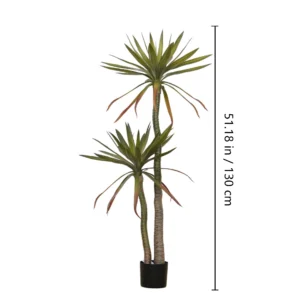 Size diagram for triple potted artificial red-edged dragon tree collection, 130 cm