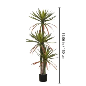 Size diagram for potted artificial red-edged dragon tree collection, 150 cm