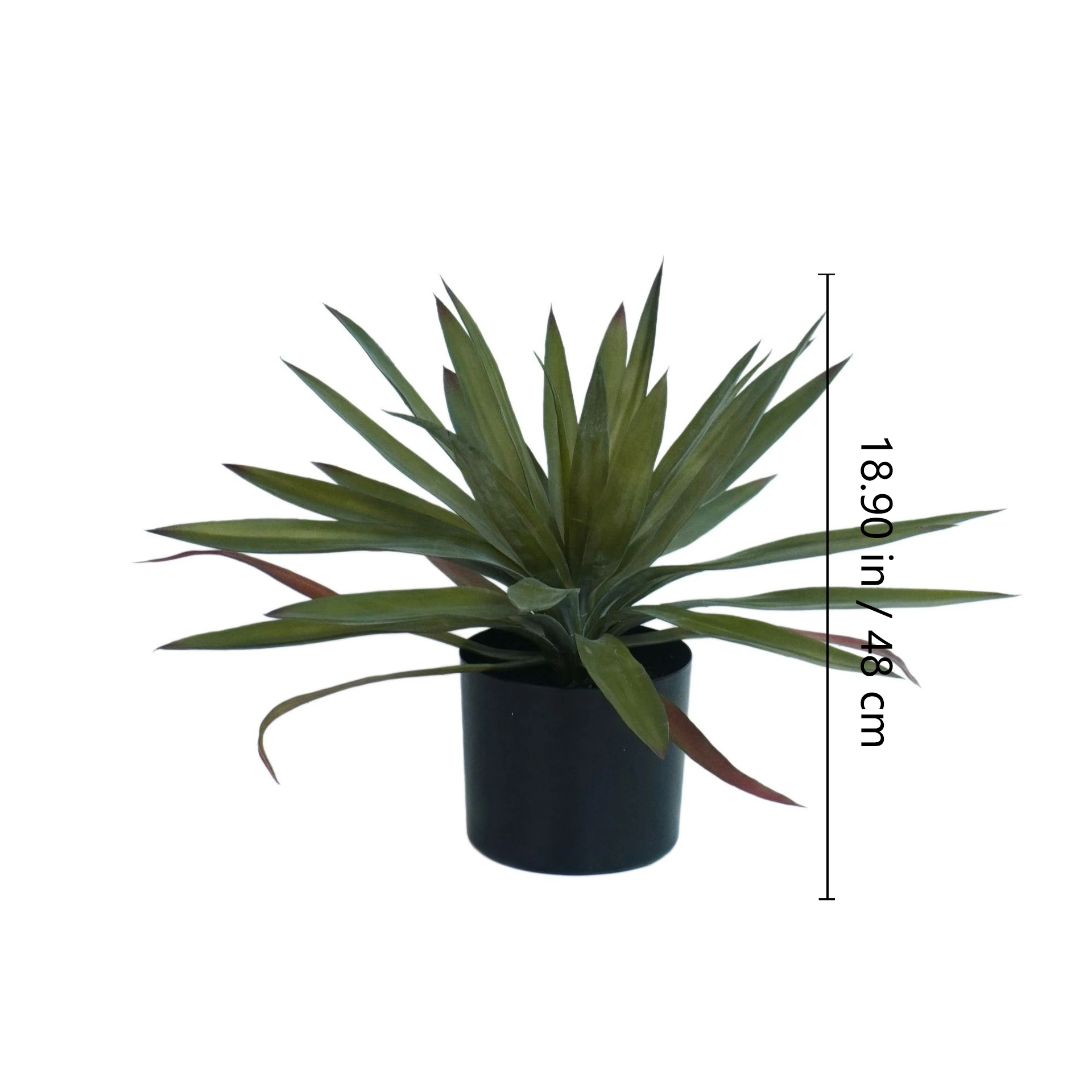 Size diagram for potted artificial red-edged dragon tree collection, 48 cm
