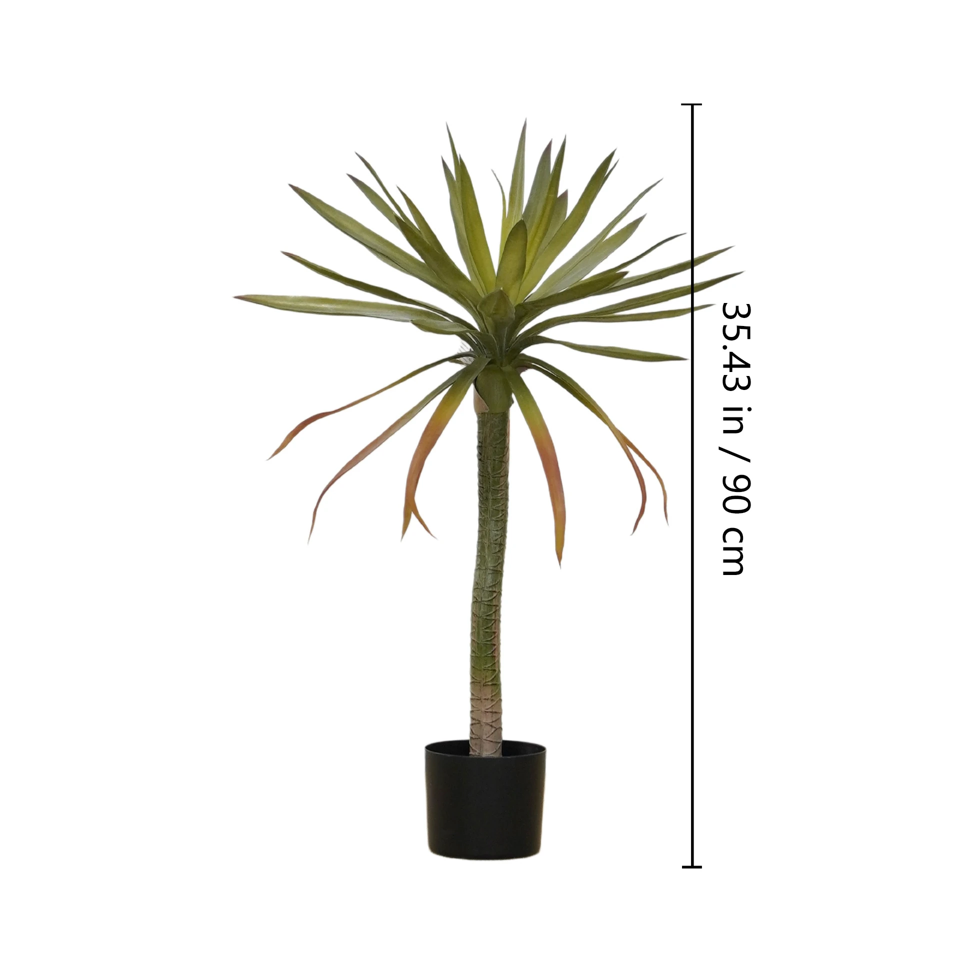 Size diagram for potted artificial red-edged dragon tree collection, 90 cm
