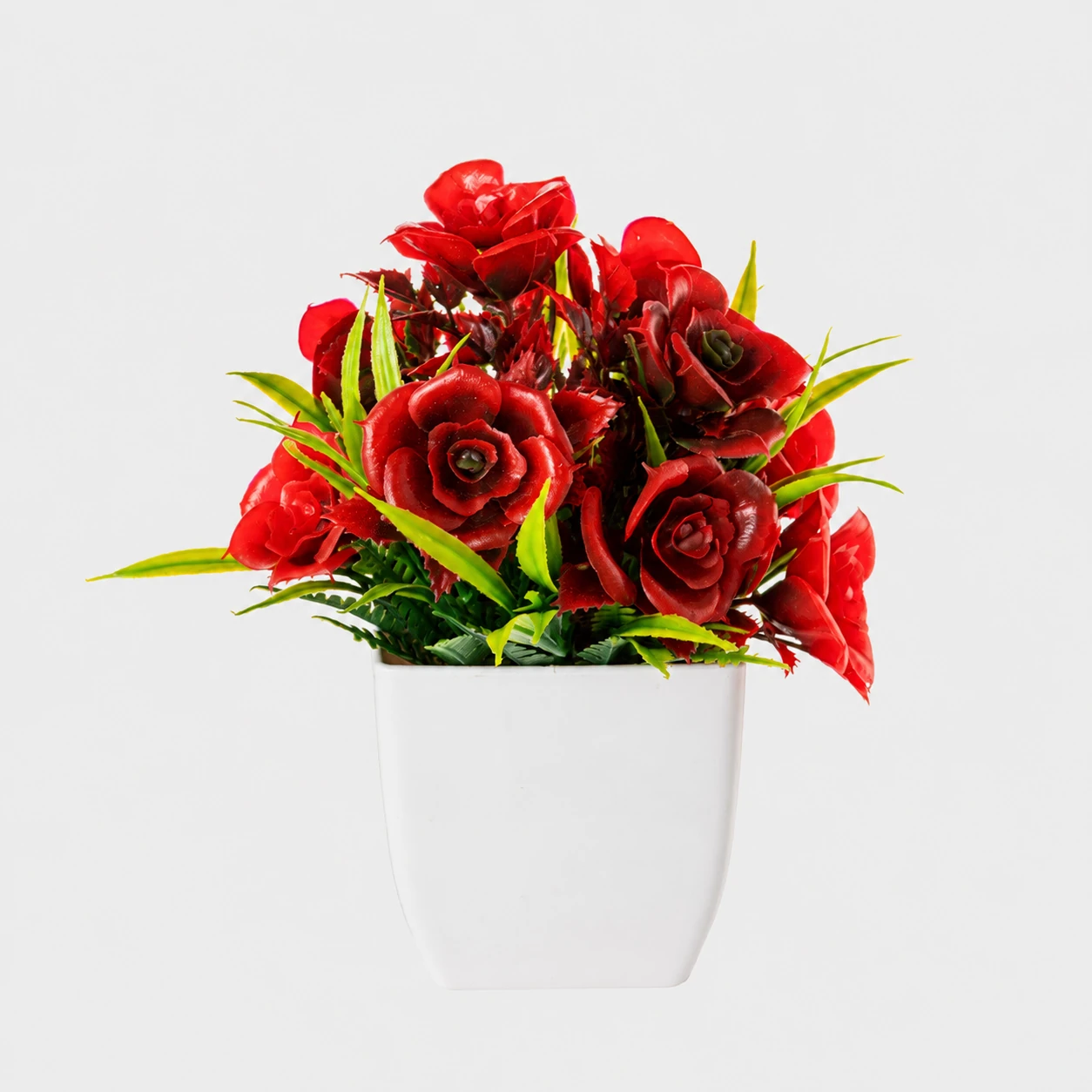 Red potted Artificial Rose Plant, 20 cm