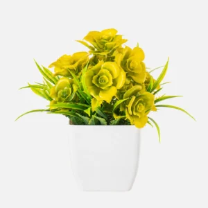 Yellow potted Artificial Rose Plant, 20 cm