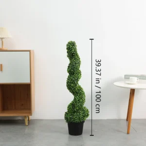 Size diagram for potted artificial spiral boxwood topiary, 100cm