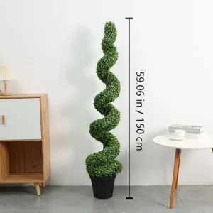 Size diagram for potted artificial spiral boxwood topiary, 150cm
