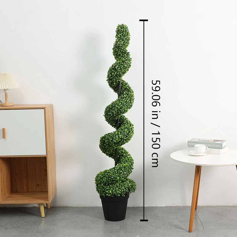 Size diagram for potted artificial spiral boxwood topiary, 150cm