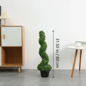 Size diagram for potted artificial spiral boxwood topiary, 80cm