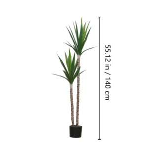Size diagram for potted artificial yucca tree collection, 140 cm