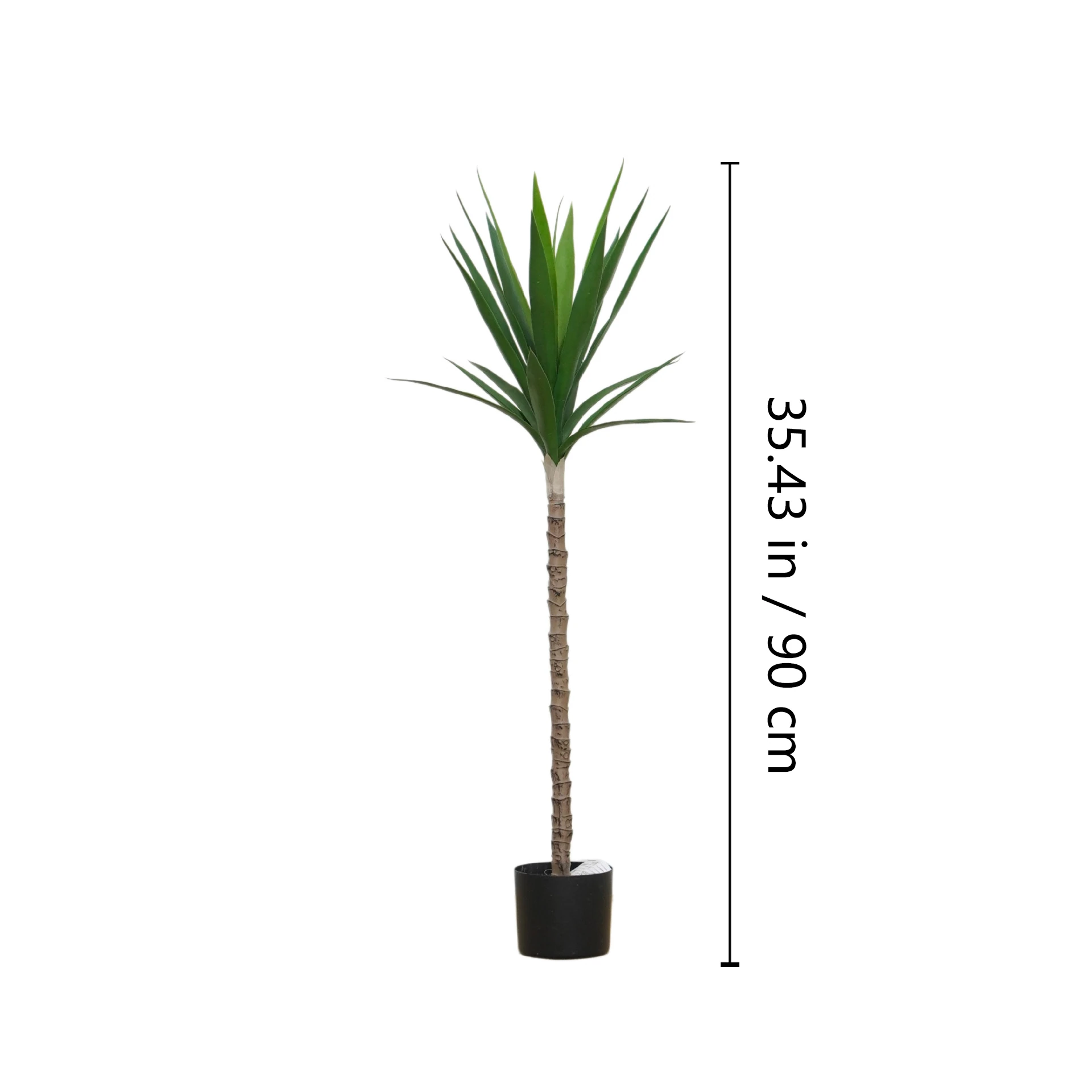Size diagram for potted artificial yucca tree collection, 90 cm