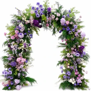 Lila Hortensien-Rosen-Hochzeitsblumenbogen