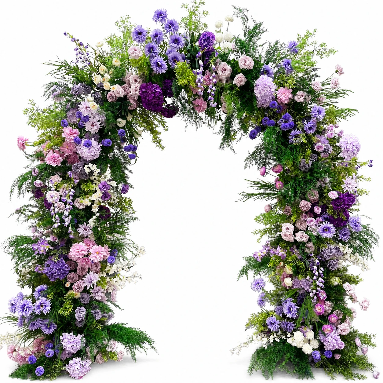 Lila Hortensien-Rosen-Hochzeitsblumenbogen