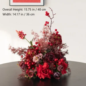 Size diagram for berry rose red artificial flower table arrangement collection