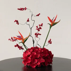 Alternate view of bird of paradise red artificial flower table arrangement collection