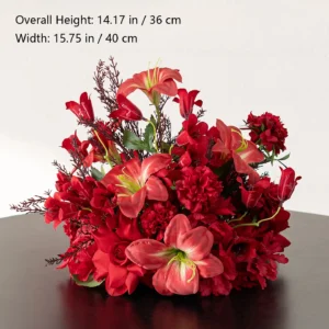 Size diagram for calla lily red artificial flower table arrangement collection