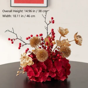 Alternate view of gold berry red artificial flower table arrangement collection