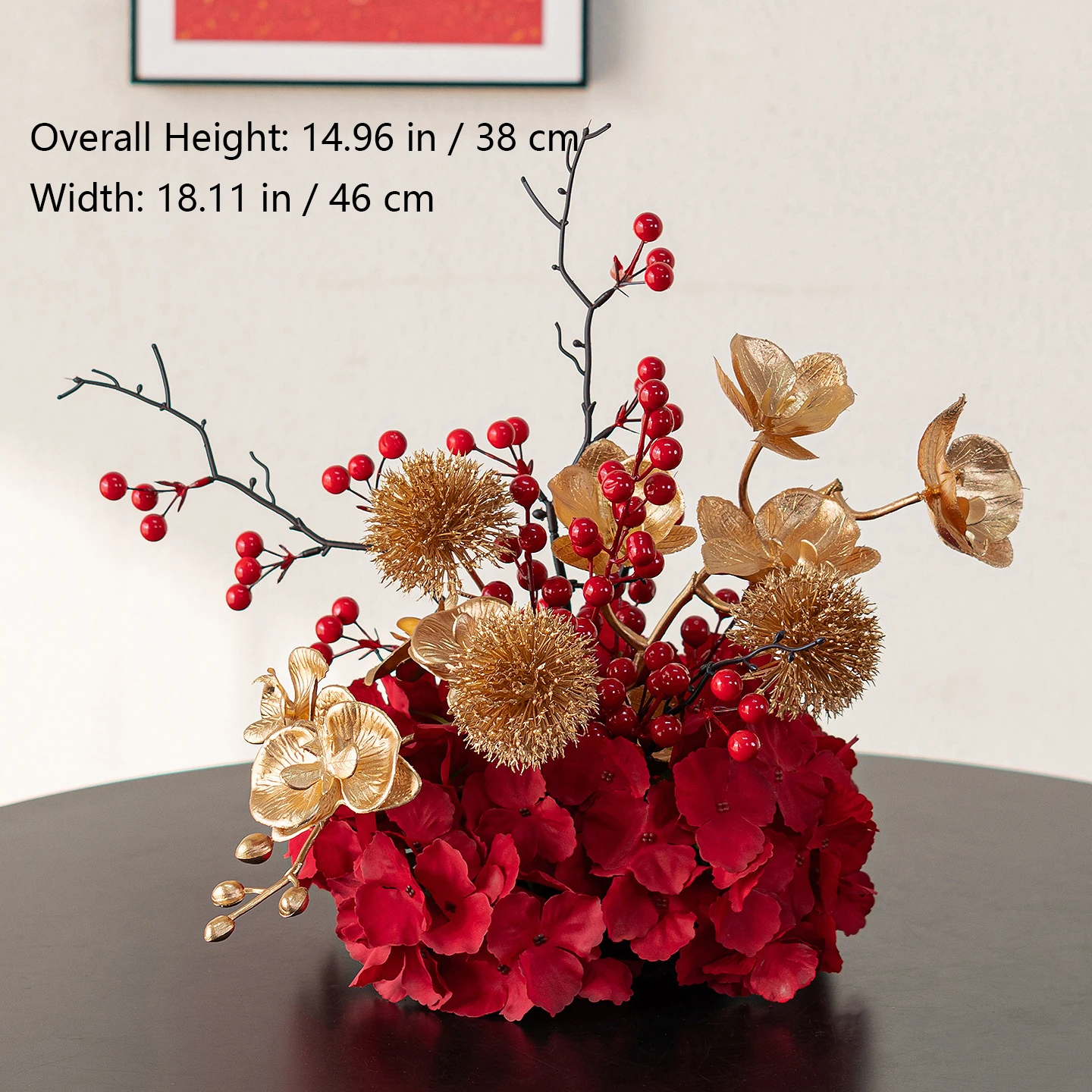 Alternate view of gold berry red artificial flower table arrangement collection