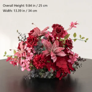 Size diagram for lily hydrangea red artificial flower table arrangement collection