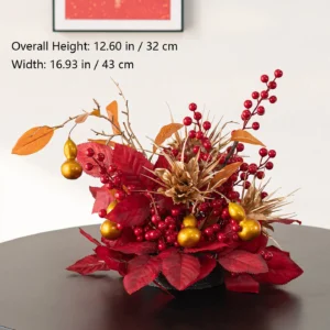 Size diagram for ornament poinsettia red artificial flower table arrangement collection