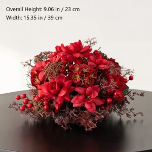 Size diagram for poinsettia dome red artificial flower table arrangement collection
