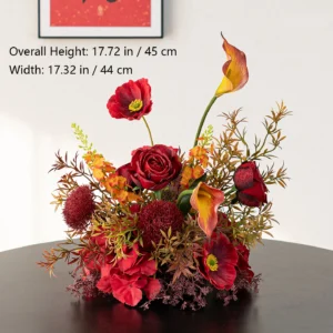Size diagram for tropical red red artificial flower table arrangement collection