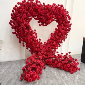 Alternate view of red rose heart flower backdrop