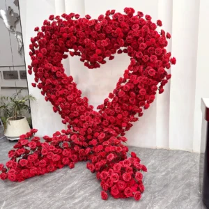 Red Rose Heart Flower Backdrop displayed for decorative use