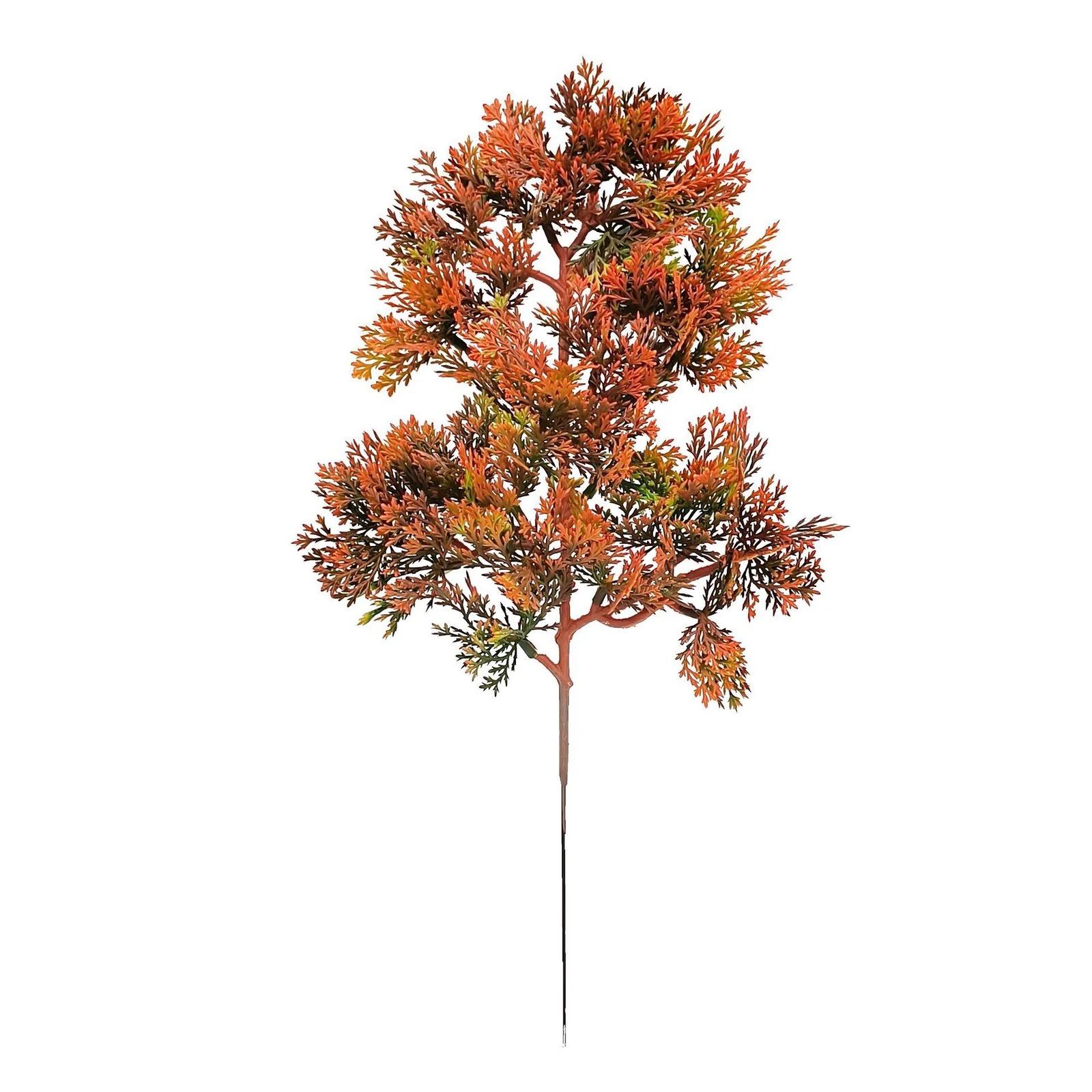 Rust-orange artificial juniper branch with olive-green accents, 33 cm