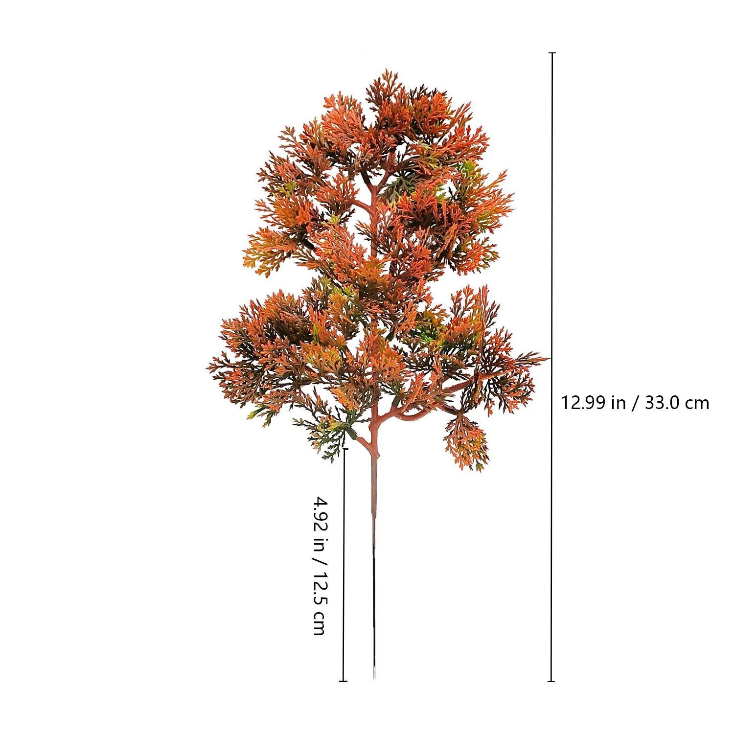 Size diagram for 33 cm artificial juniper branch with 12.5 cm lower stem
