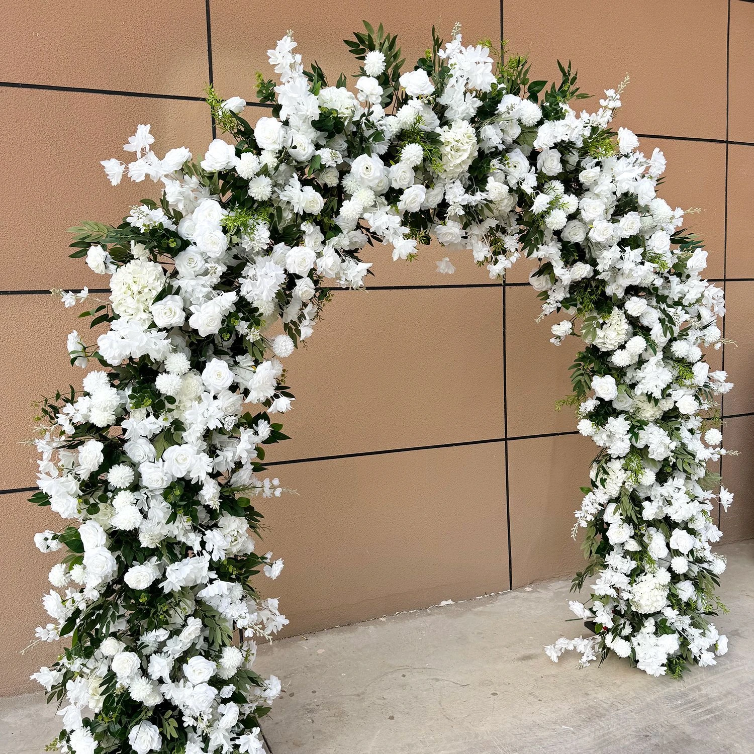 Alternate view of white rectangular rose flower arch