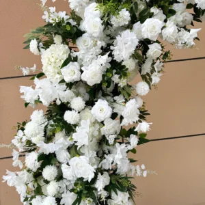 Close-up of white rectangular rose flower arch