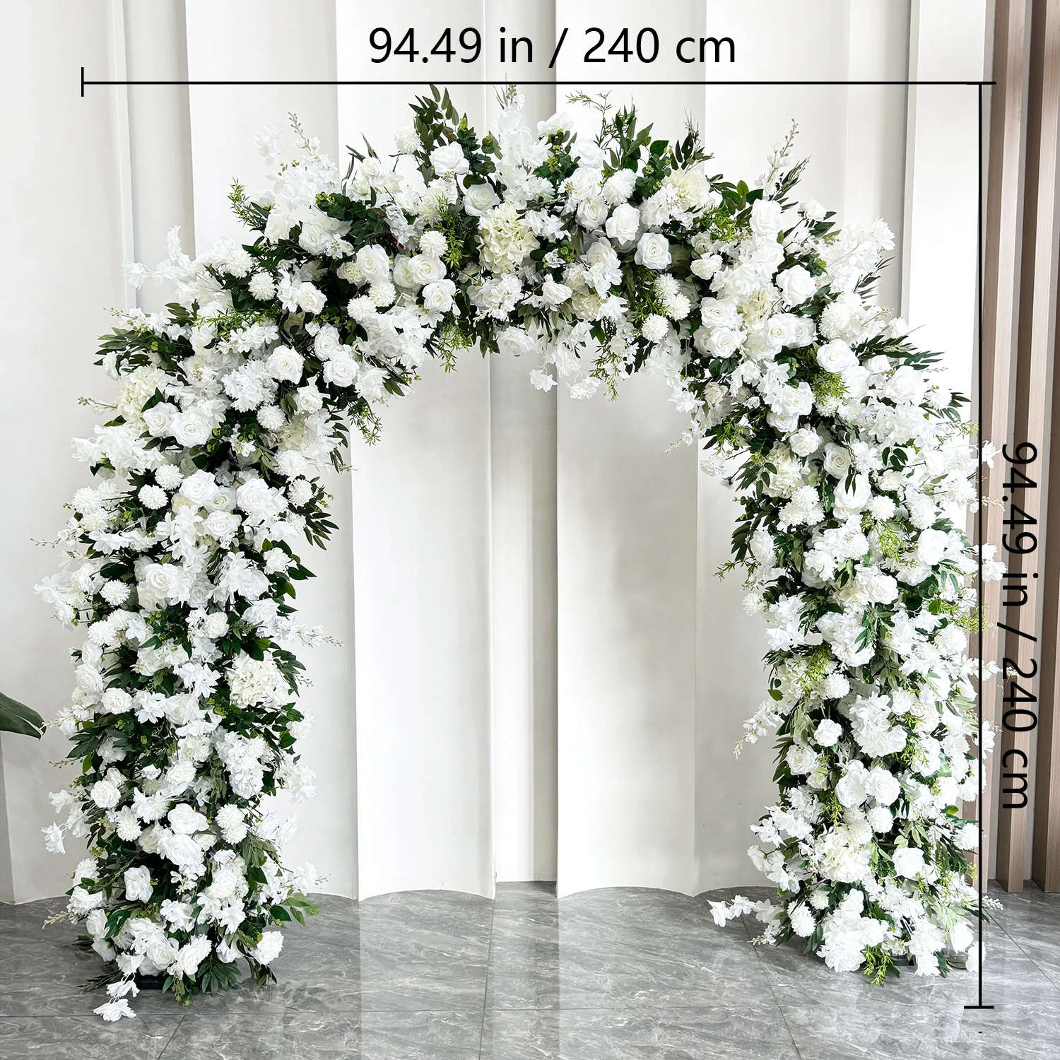 Size diagram for white rectangular rose flower arch, 240 cm