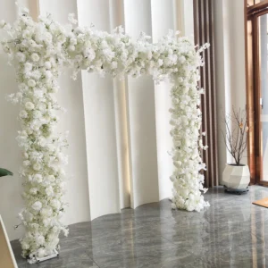 Alternate view of white rose hydrangea wedding flower arch
