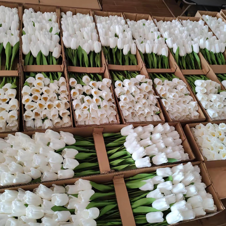Artificial flower product with barcode label and e-commerce packaging