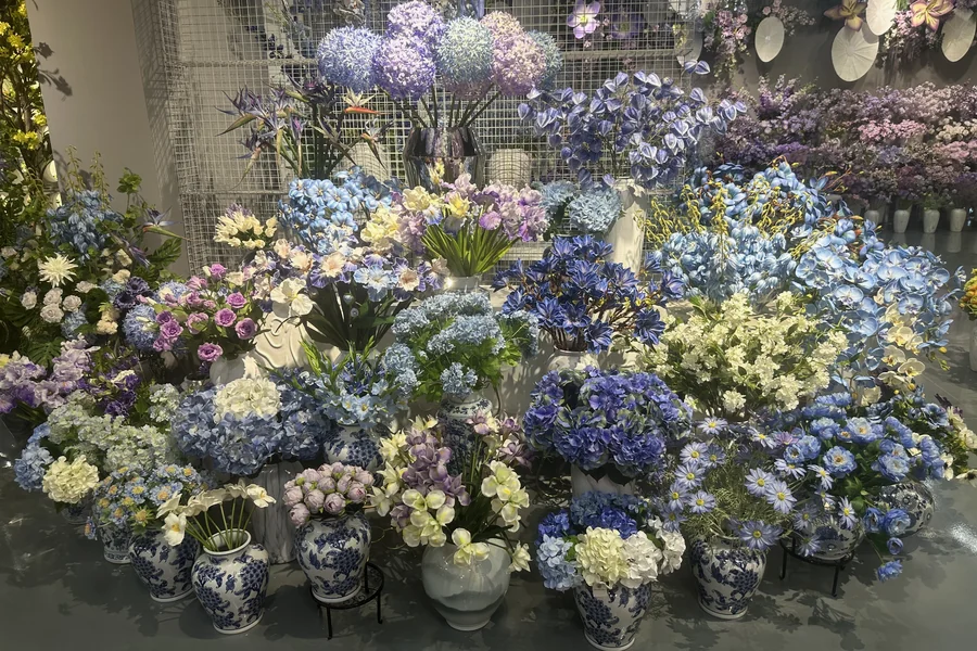 Blue and purple flower showroom display